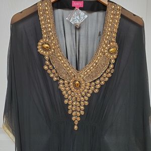 Silk coverup with heavy embellishments